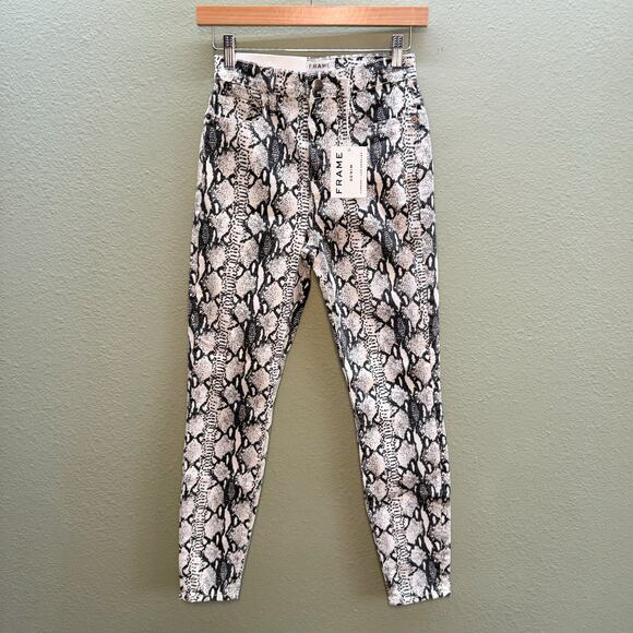 Frame Black + White Animal Print Ali High Rise Cigarette - 24 - NWT - Picture 1 of 8